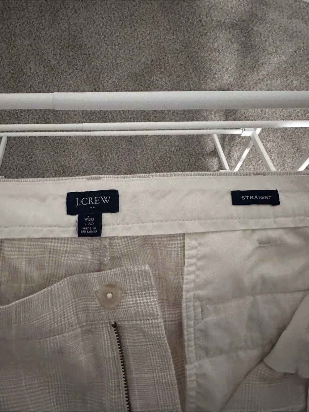 J Crew Straight Linen-Cotton Houndstooth Slacks Men's 38x32 Lightweight Casual
